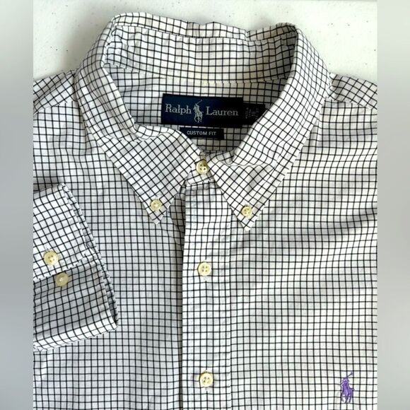 Ralph Lauren Men's 18-36/37 Custom Fit Black White Check Long Sleeve Button Down - Picture 1 of 14